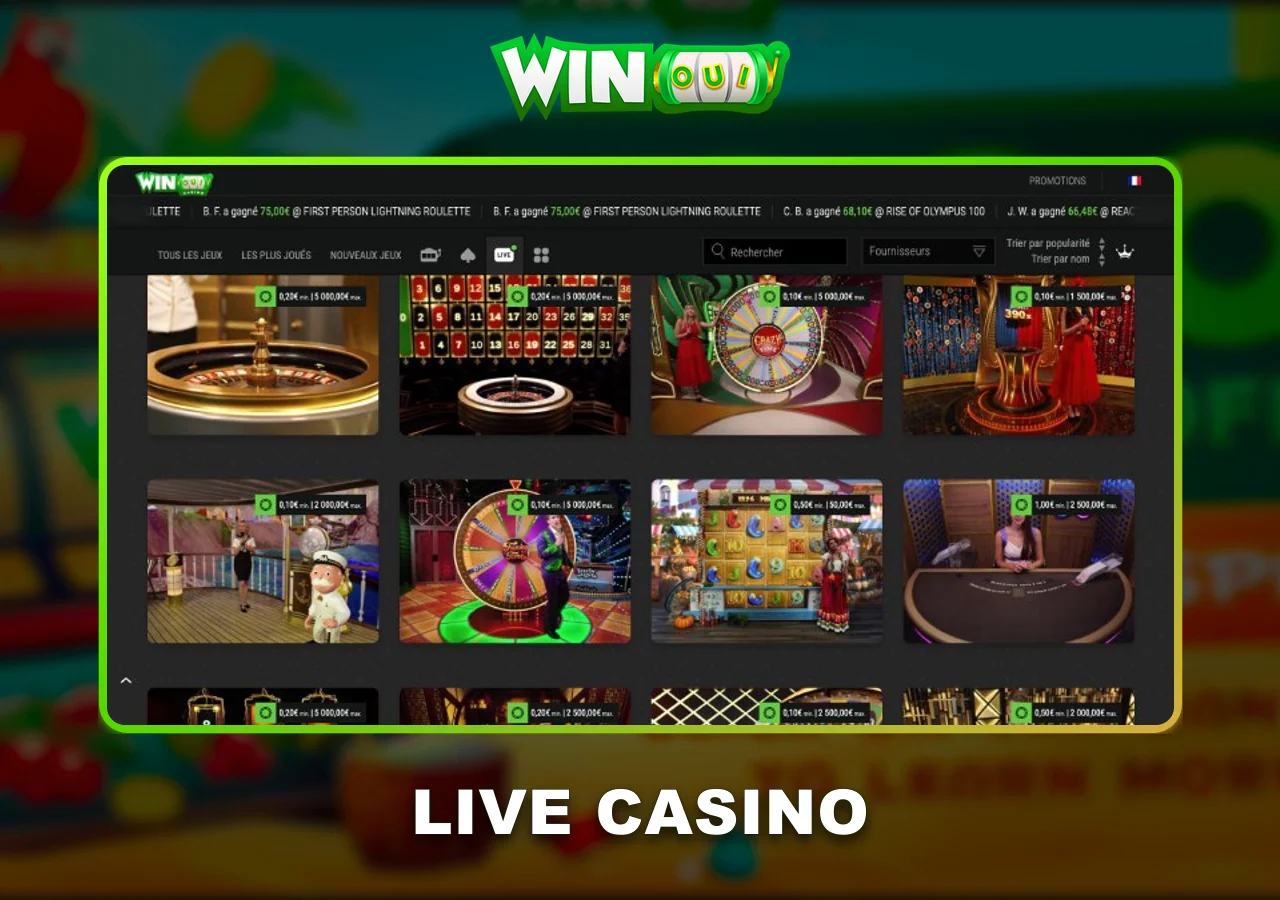 Tables du WinOui Live Casino