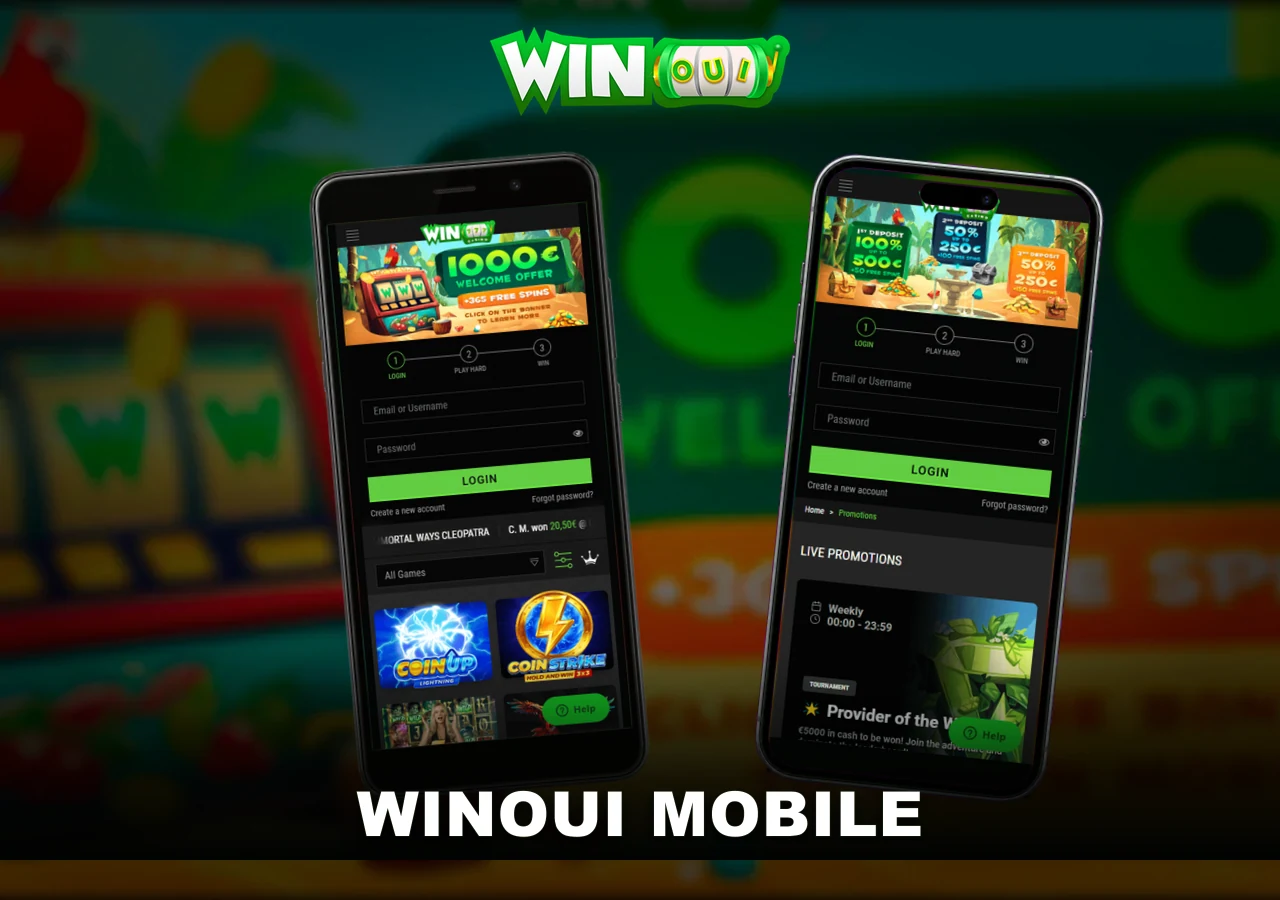 WinOui Casino mobile sur deux téléphones